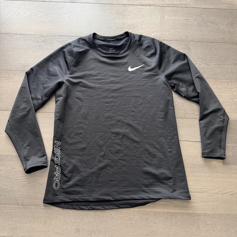 Nike Pro Dri-FIT Shirt Mens XL Black Slim Fit Long Sleeve Training Tee Top